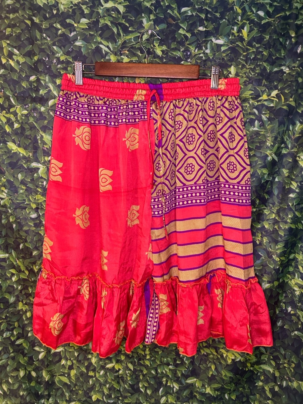 Women's Silk Red Patterned Boho Shorts